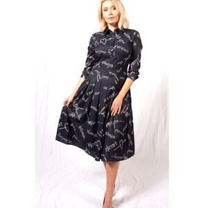 Atelier New York Black Midi A Line My Darling Print Dress Date Night EUC size 10